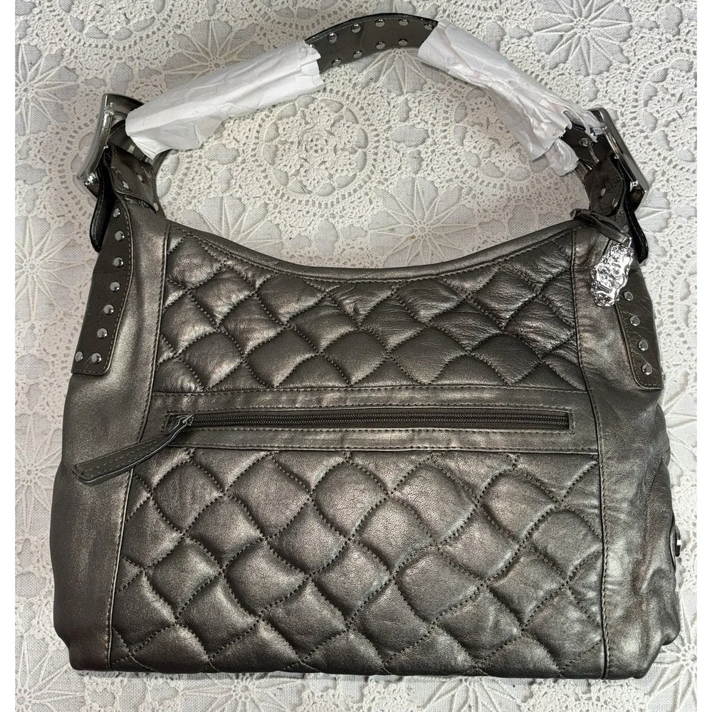NEW Carlos Falchi Chi Purse Quilted Metallic Zebra Calf Hair Hobo Shoulder Bag